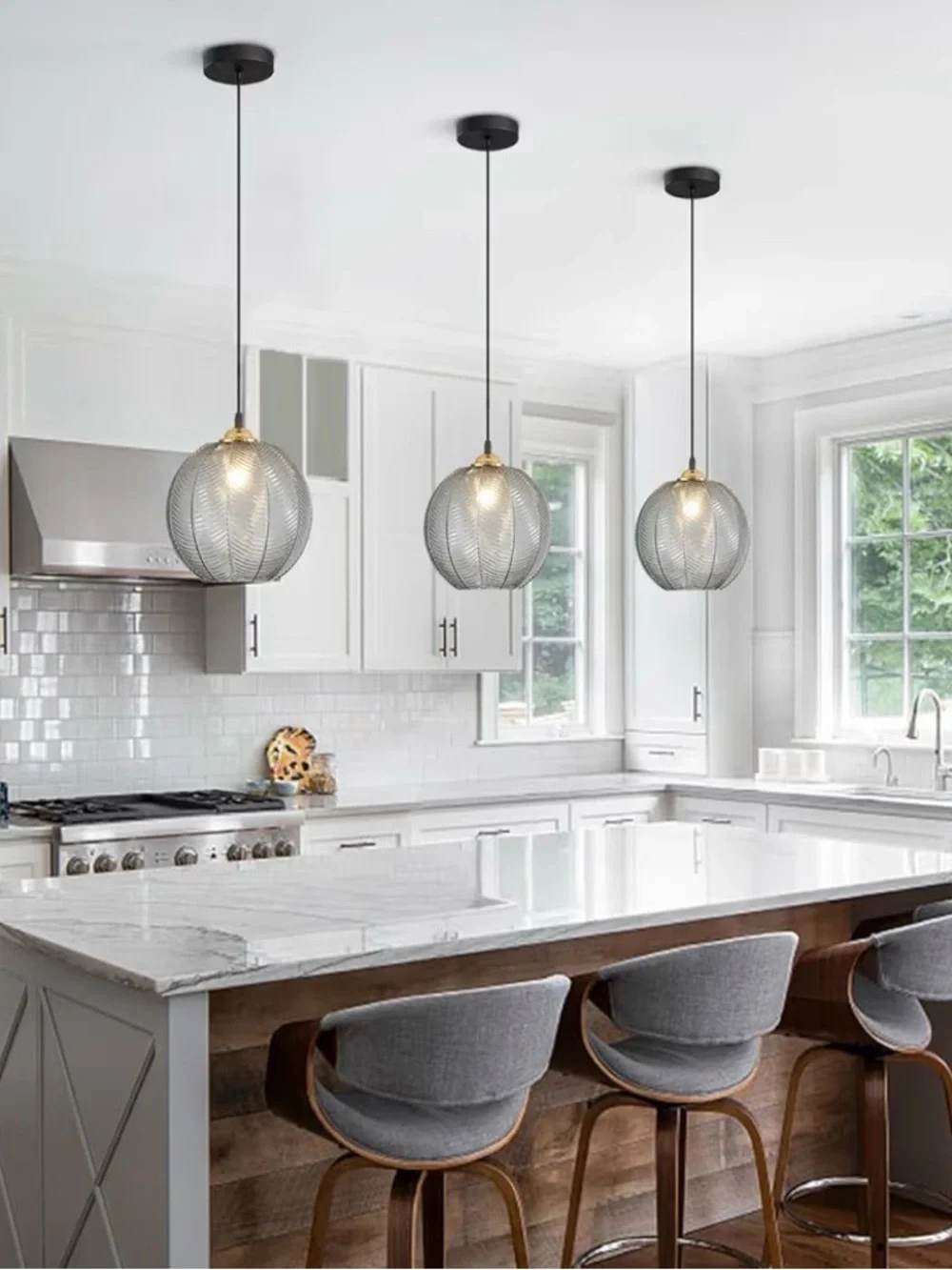 Smoke Gray Glass Pendant Light Modern Globe Kitchen Island Hanging NEW